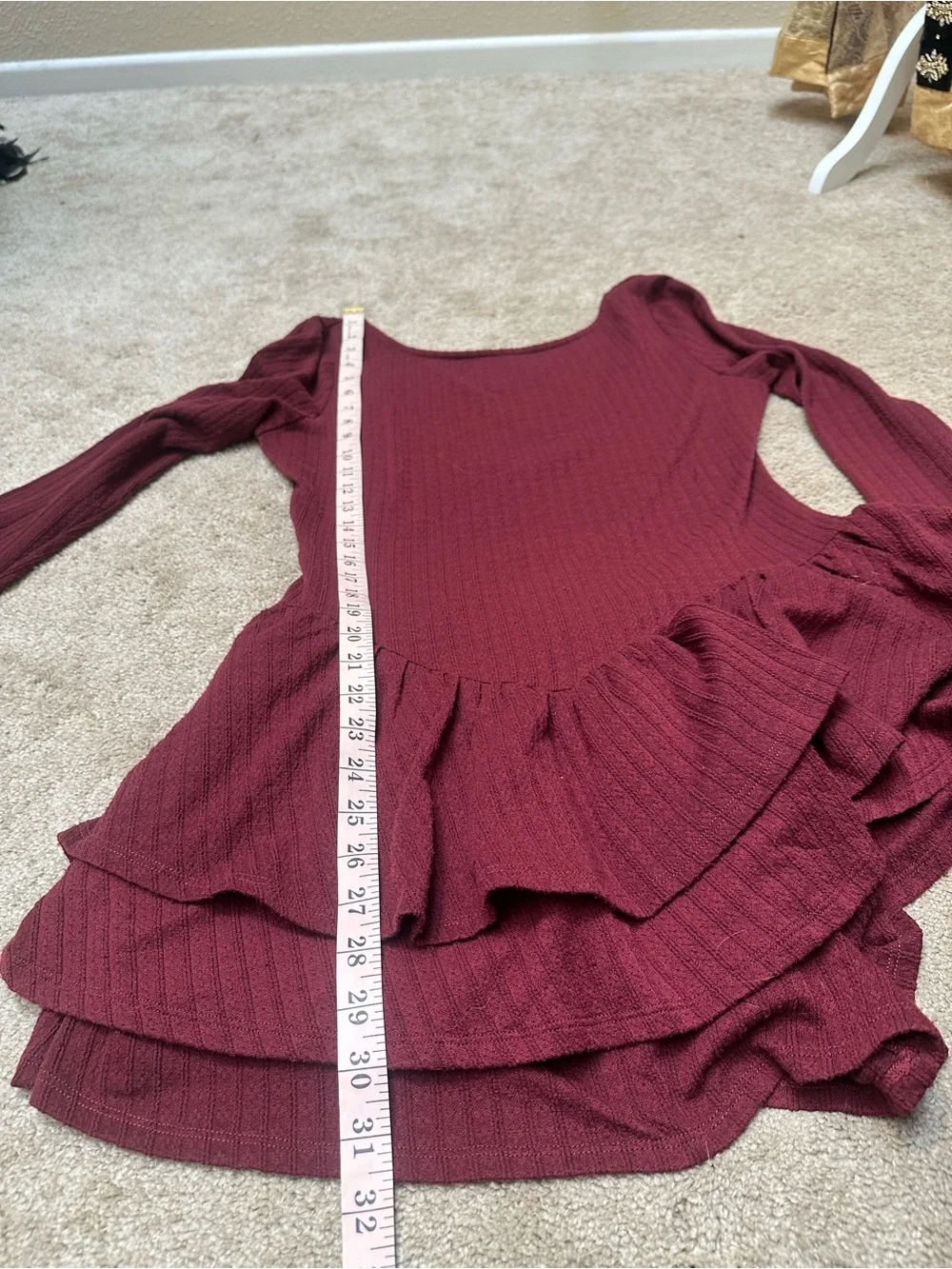 Kimchi Blue Burgundy Red Basque Waist Ruffle Open Back Romper Balletcore Large